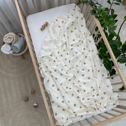 Păturică din muselină pentru bebeluși – Design cu ursuleți și buline